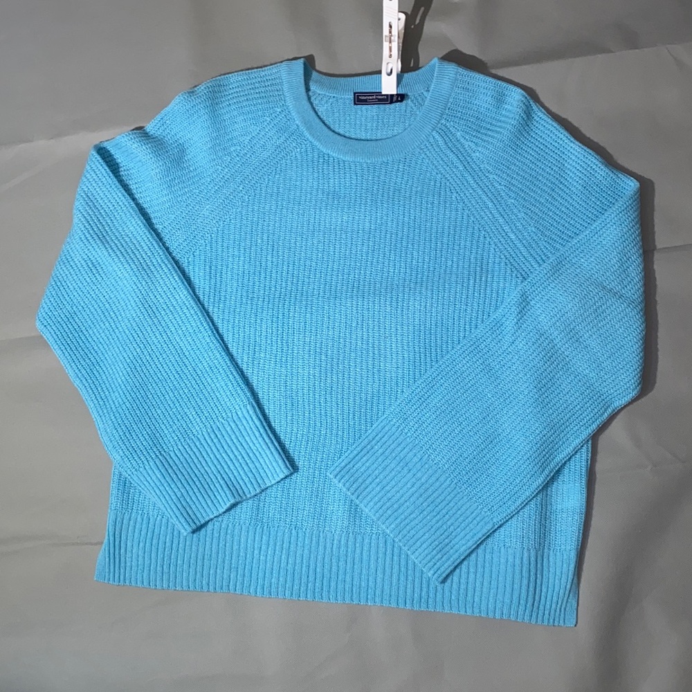 Vineyard Vines Light Aqua Blue Crew Neck Sweater Women’s 100% Cashmere Size L - Picture 3 of 9
